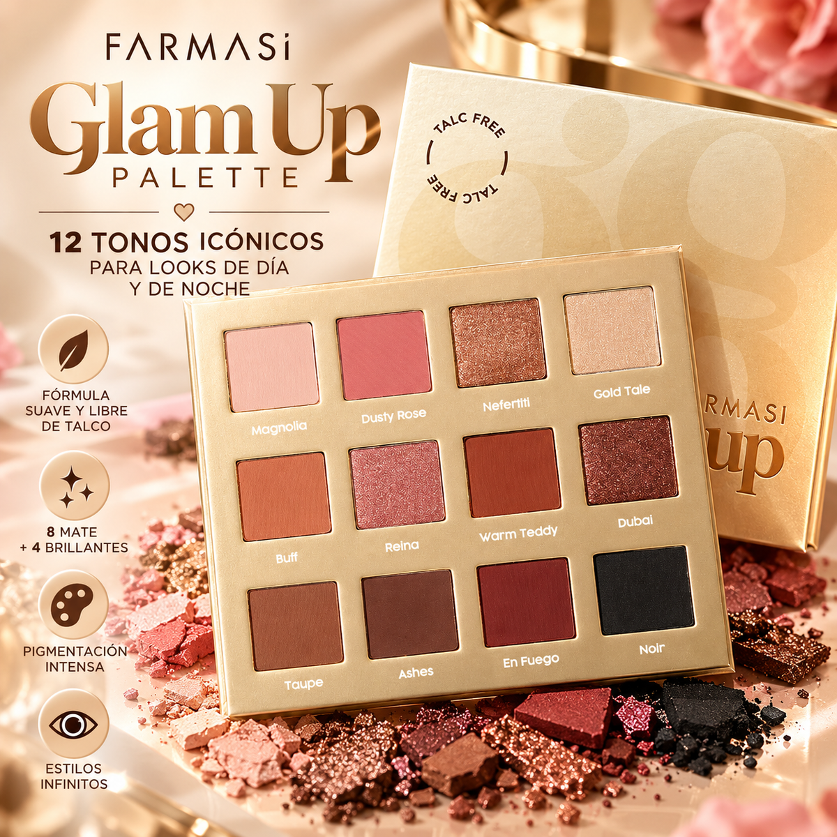 Farmasi Glam Up Palette – 12 Tonos Icónicos para Looks de Día y de Noche
