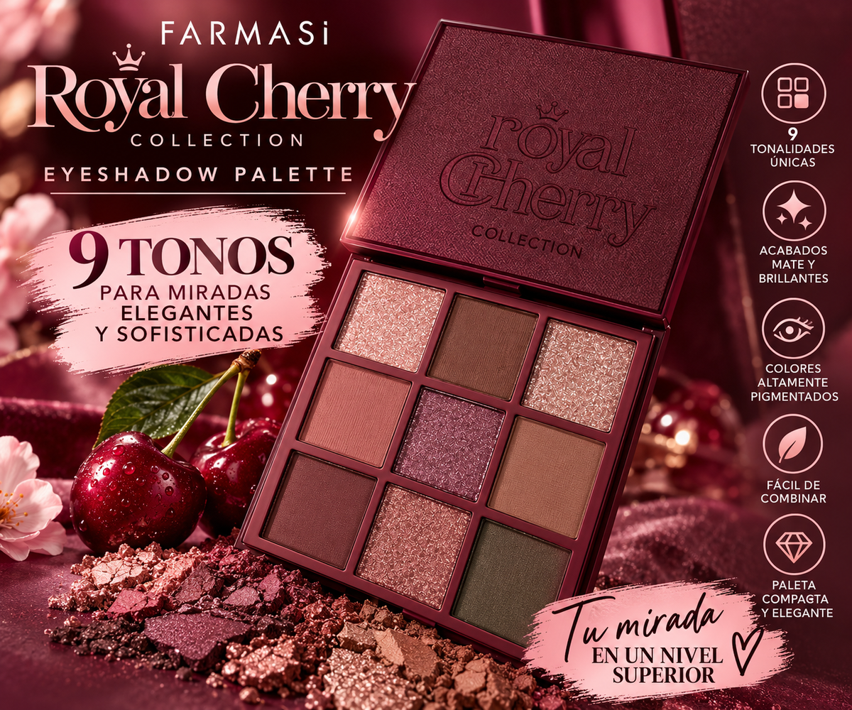 Farmasi Royal Cherry Eyeshadow Palette – 9 Sombras para Looks Elegantes y Sofisticados