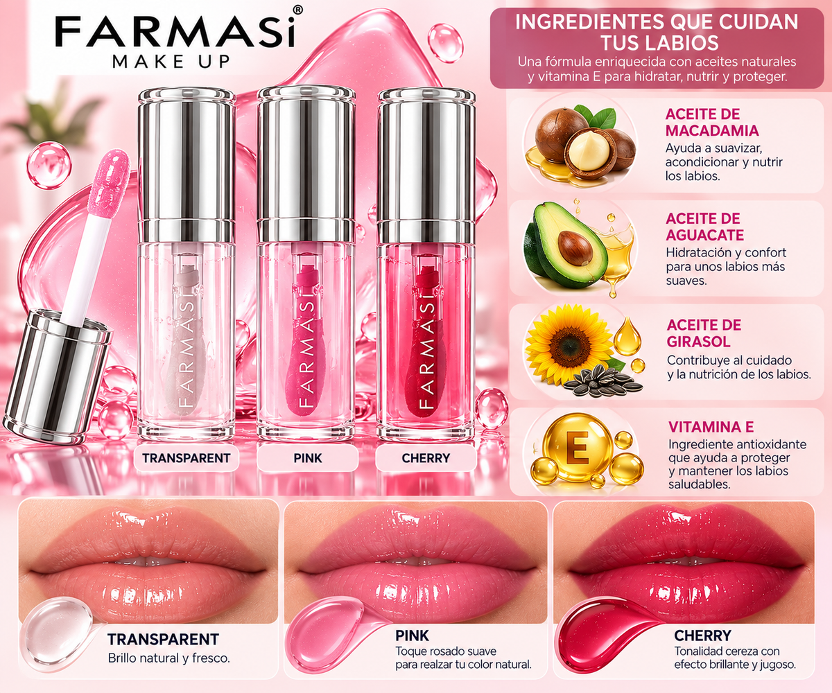 Farmasi Lip Oil – Aceite Labial transparente Hidratante y Nutritivo con Brillo Intenso