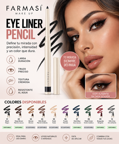 Farmasi Eye Liner Pencil – Delineador de Ojos Cremoso, Preciso y Resistente al Agua