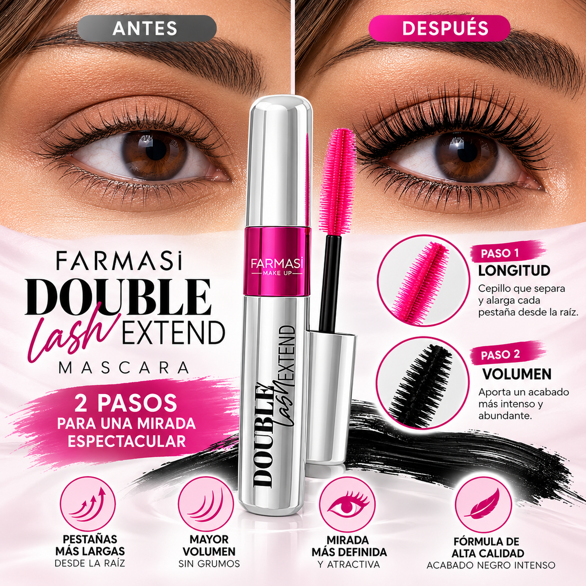 Farmasi Double Lash Extend Mascara – Longitud y Volumen en 2 Pasos