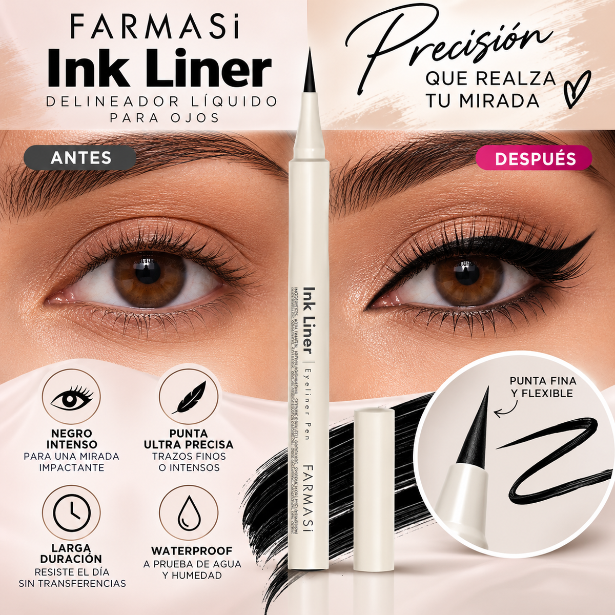 Farmasi Ink Liner – Delineado Negro Intenso, Preciso y Mate