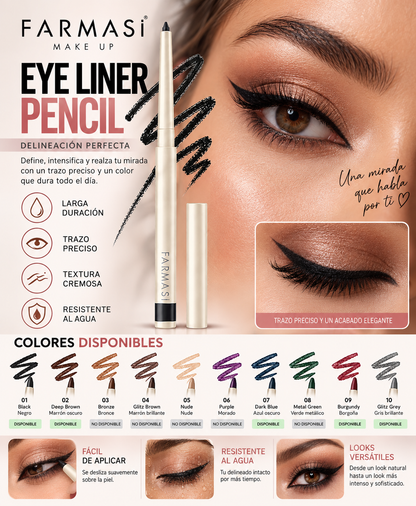 Farmasi Eye Liner Pencil – Delineador de Ojos Cremoso, Preciso y Resistente al Agua