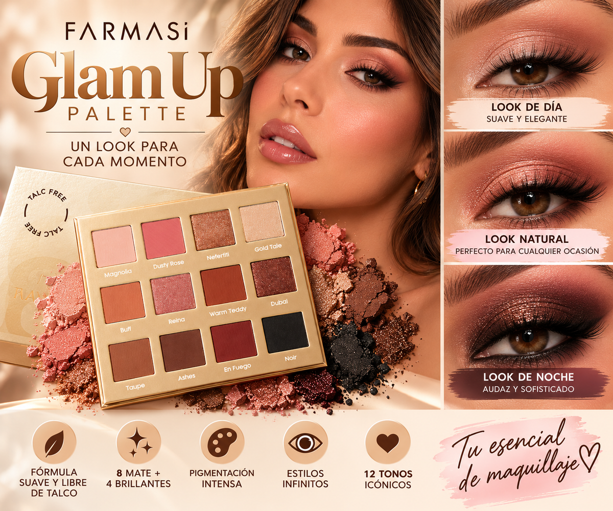 Farmasi Glam Up Palette – 12 Tonos Icónicos para Looks de Día y de Noche