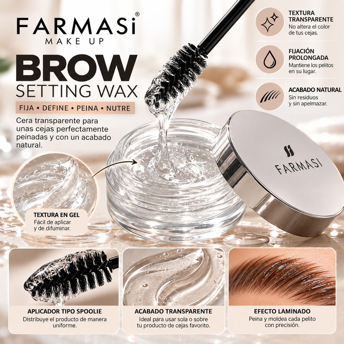Farmasi Brow Setting Wax – Cera Fijadora de Cejas con Capixyl™ y Aceite de Almendras