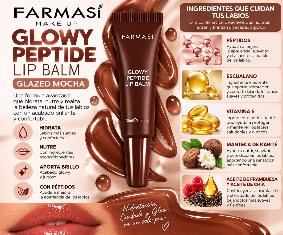 Farmasi Glowy Peptide Lip Balm Glazed Mocha – Bálsamo Labial con Péptidos, Hidratación y Brillo Glow