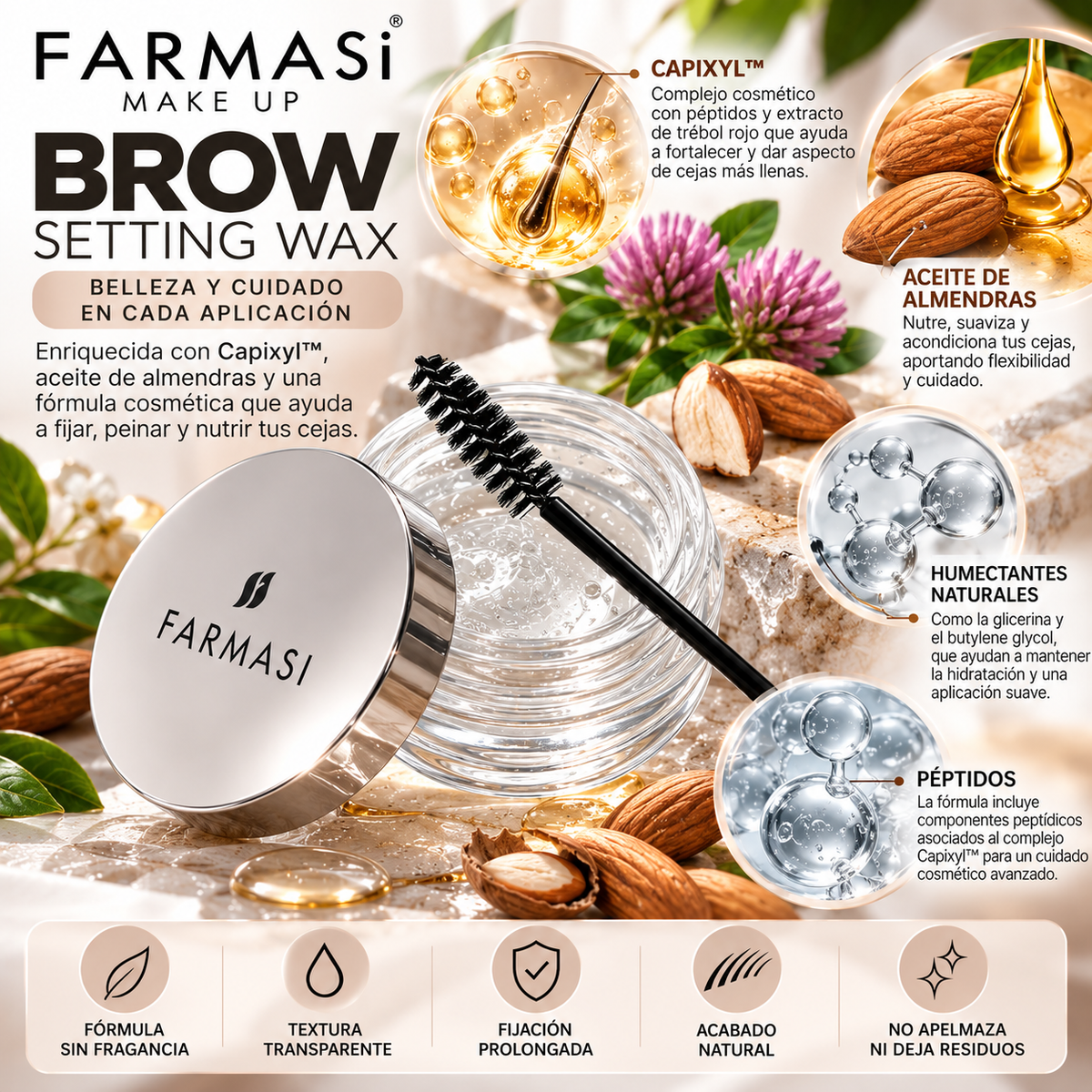 Farmasi Brow Setting Wax – Cera Fijadora de Cejas con Capixyl™ y Aceite de Almendras