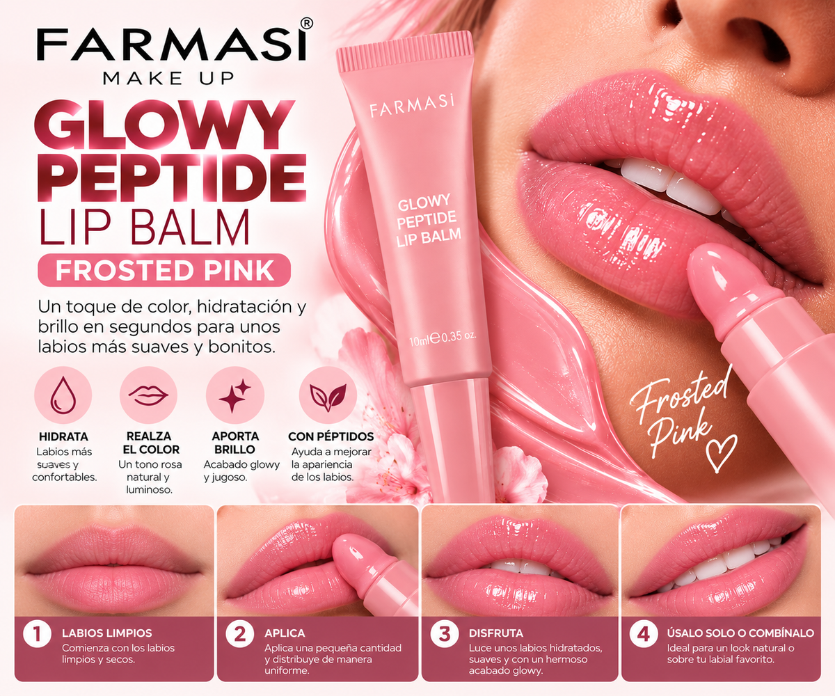 Farmasi Glowy Peptide Lip Balm Frosted Pink – Bálsamo Labial con Péptidos, Hidratación y Brillo Natural