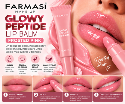 Farmasi Glowy Peptide Lip Balm Frosted Pink – Bálsamo Labial con Péptidos, Hidratación y Brillo Natural